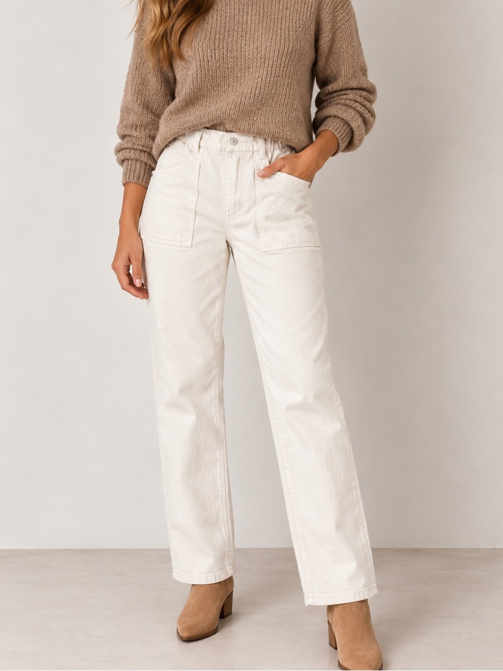 Hudson Remi Women’s Straight Leg Jeans Cream High Rise Utility Size 26